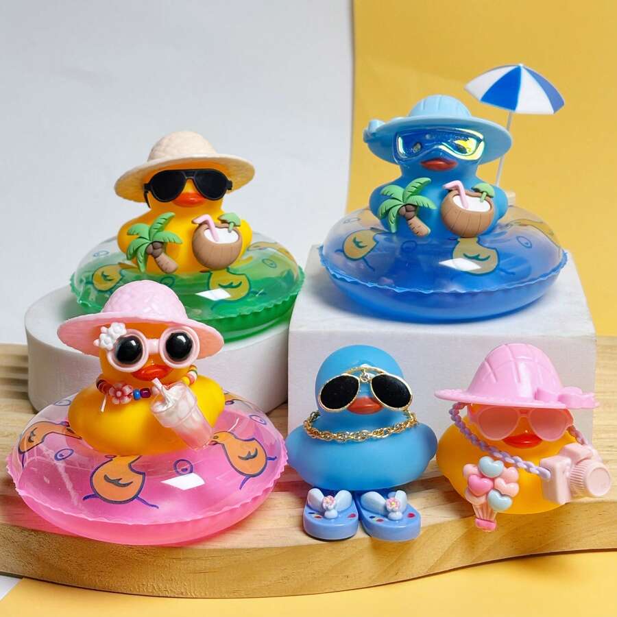 1 Set de 33 piezas de accesorios con estilo de pato lindo y aleatorio que incluye sombrero, gafas, aro de natación, collar, pantuflas y talla grande decoraciones adorables de pato para fiesta de verano en la piscina, decoración de coche - A - Ver 1