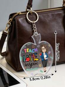 1 pieza Manzana personalizada con la frase "Enseñar, Amar, Inspirar" - Llavero acrílico personalizado, Llavero de manzana personalizado para maestros, Regalo de apreciación para maestros de parte de los estudiantes, Regalo personalizado para maestros, Regalo de regreso a clases - Multicolor - Ver 5