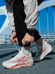 Men's Breathable Mesh Luminous Casual Sneakers, Soft Sole Sports Shoes For Teenagers, Students, Running, Physical Exam, Fashionable, Versatile, Comfortable, Outdoor, Korean Style Athletic Shoes - Red - View 9