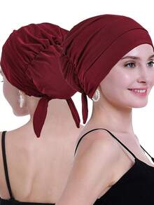 Awegeo 1/4/6件装女士纯色裹身式头巾，带荷叶边和花卉图案 - 弹力透气头带，休闲优雅风格；防滑贴合设计，柔软可调节面料，适合日常佩戴。 - A - 查看 6