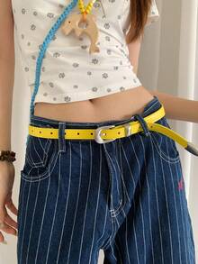 1pc Women's Simple & Elegant Yellow PU Leather Belt, Versatile - Yellow - View 3