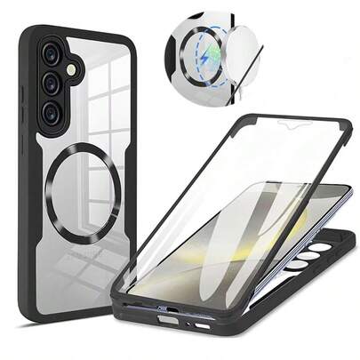 Hadaasi 1pc Black Magnetic Wireless Charging 360° Full Coverage Phone Case, [Built-In Screen Protector] Dual-Layer Shockproof Anti-Dust Transparent Phone Case, Compatible With IPhone 17 Pro/17 Pro Max/Apple Air/17/16 Pro/16 Pro Max/16 Plus/16/16 E/SE4 And Galaxy S26 Ultra/S26 Plus/S26/S25 Ultra/S25 Plus/S25/S25 Edge/S25 FE/A17/A07/A56/A36/A26/A55/A35/A25/A15/A24/A34/A14/A16/A06