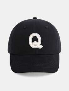 1顶个性化珍珠水钻字母儿童棒球帽（A-Z字母） - 适合1-5岁儿童，可调节帽檐儿童休闲帽 - 黑色 - 查看 43