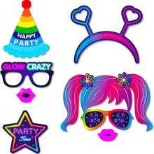 25pcs Neon Light Photo Booth Props With Stands, Glow-In-The-Dark "Let's Glow" Theme Neon Lights, Suitable For Birthday Party, Dark Disco, Black Light Party Decorations - Multicolor - View 3