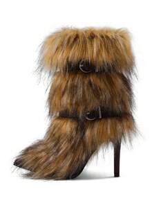 Women's Ankle Boots Long Faux Fur Pointed Toe Slim Stiletto Heel Y2k Style Warm Fuzzy Outdoor Boots With Buckle Design - 棕色 - 查看 6