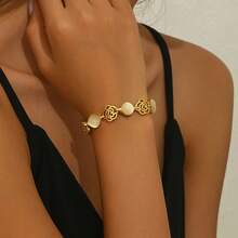 Pulsera de piedra lunar rosa dorada popular en  para mujeres, simple, lujosa y elegante - Dorado - Ver 3