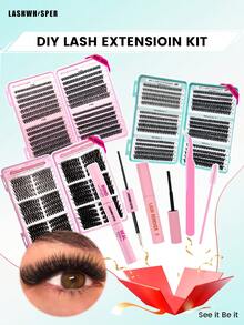 多功能DIY假睫毛嫁接礼盒套装 - 书本式假睫毛、胶水、卸妆液、镊子和睫毛刷 - 彩色 - 查看 2