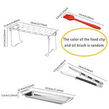 1 Set Stainless Steel Chicken Leg Rack + Tray / Contains 1 Chicken Leg Rack Only, Outdoor BBQ Grill Double Layer Vegetable & Meat Rack, Kitchen Supplies, Kitchen Accessories, BBQ Accessories