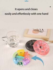 1pc Portable Medicine Storage Box, Weekly Medicine Box, Mini Outdoor Medicine Box, Transparent Round Medicine Box, Swimming Ring Medicine Box, Visual Medicine Box, Multi-Functional Storage Box, Travel Medicine Box, 7 Small Inner Boxes - Multicolor - View 6