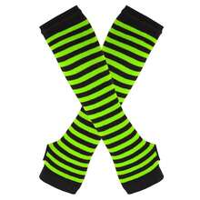Knit Arm Warmer Thumb Hole Stretchy Gloves Women Long Fingerless Gloves Halloween Cosplay Accosss,OneSize,#2BlackNeonGreen - #2黑色螢光綠 - 查看 2