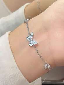 Niche Design Butterfly Luminous Sterling Silver Necklace Women's Light Luxury Style Zirconia Clavicle Chain Ins Style Pendant Valentine's Day Gift - Luminous Butterfly Bracelet - View 4