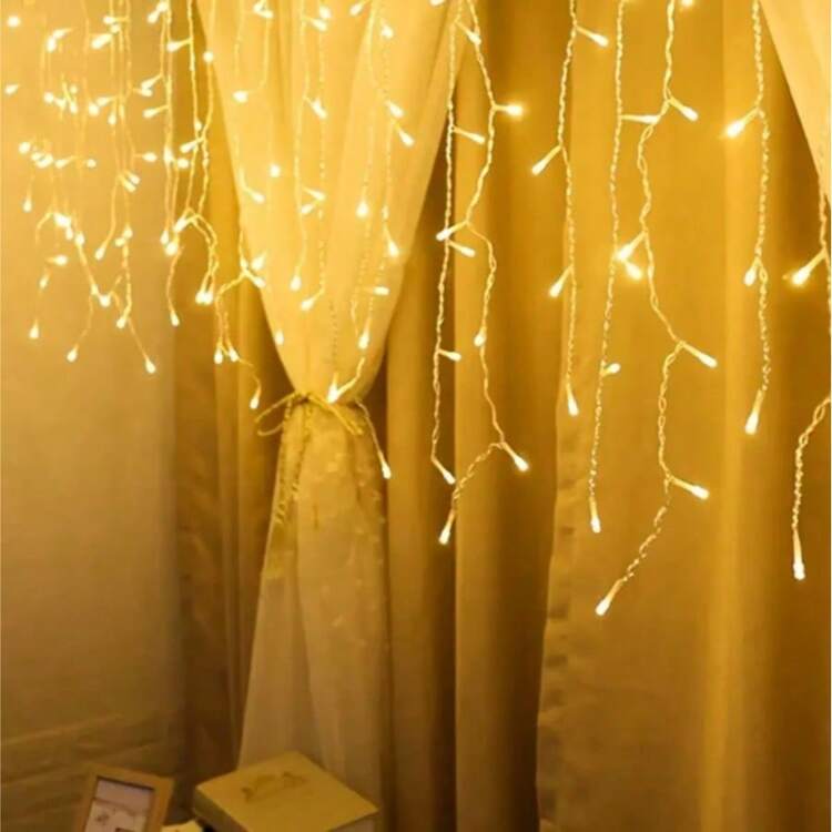 1pc USB Powered 11.48ft 96 LED Icicle Curtain String Lights, 8 Lighting Modes, Suitable For Indoor Wall Decor, Bedroom Fairy Lights, Classic Snowflake Theme Lights, Ideal For Birthday, Party, Wedding And Christmas Home Decoration - Multicolor - View 3