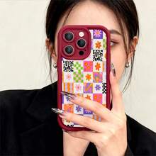 Funda de teléfono flores retro, estilo psicodélico, for compatible with iPhone 17/17pro/17promax/17Air/iphone16/16pro/16plus/15/15promax/15pro/11/12/13/14promax/12mini/13mini/11pro/11promax/12pro/12promax/13pro/13promax/14pro/14promax, regalo colorido de verano - Burdeos - Ver 4