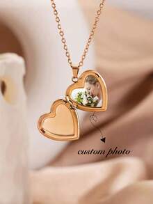 1 Customized Personalized Photo Love Pendant Necklace, Made Of Stainless Steel Material, With Creative, Elegant, Classic And Versatile Customized Photos For Daily Wear. Warm Jewelry Gift For Ladies,Chic Autumn - 彩色 - 查看 10