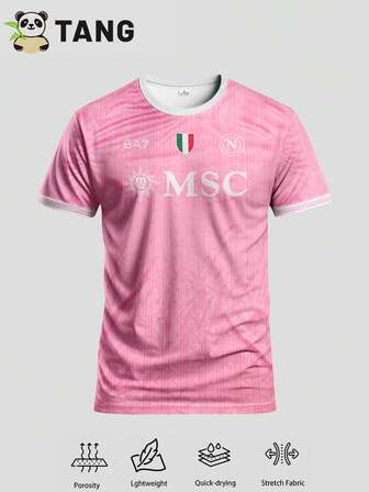 Italian Naples Style Men's Football/Soccer Jersey & Crew Neck Comfortable Sports Top, Suitable For Match, Training, Casual And Holiday Wear, Gift
