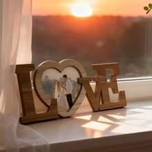 Valentine's Day Wooden Photo Frame Ornaments Letter Heart Shaped Desktop Decoration For Wedding Home Holiday Decor - 棕色 - 查看 4