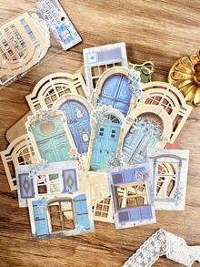 15pcs/Pack Vintage Hollow Decorative Flower Window Paper Cutting Scrapbooking Supplies, Multipurpose DIY Decoration, Planner, Junk Journal - Multicolor - View 16