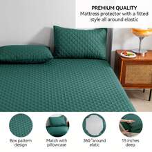 belibuy Juego de 2/3 piezas, sábana ajustable impermeable multicolor, protector de colchón impermeable, incluye sábana ajustable y funda de almohada, funda protectora antideslizante de cobertura total. - Gris - Ver 8