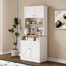 Buffet / meuble de salle à manger blanc design. Avec 4 portes, 2 tiroirs pratiques et des poignées argentées pour un rangement élégant et spacieux. - défaut - Voir 2