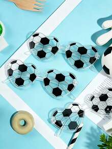 5pcs Football Heart-Shaped Frameless Glasses, Football Themed Party Favor Glasses, Suitable For Sports Themed Parties, Anniversaries, Bachelor Parties, Birthday Gifts, Carnivals, Fun Events Or Party Favors, Pool Parties And Beach Parties. - Black and White - View 5