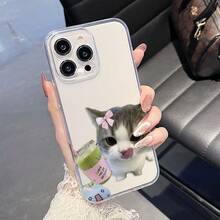 Pink Bow Cute Cat And Matcha Drink Pattern Fine Hole Transparent Phone Case, Comfortable Grip, Exquisite Printing, Innovative Design, Compatible With IPhone 17/16/15/14/13/12/11/X PLUS PROMAX 17promax/15promax - 蘋果(1台) - 查看 3