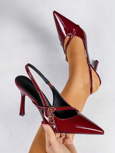 Women's High Heel Pointed Toe Fashion Thin Strap Buckle Backstrap Open Heel Pumps