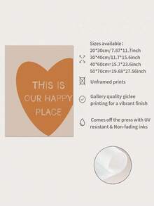1幅无框“这是我们的快乐之地”橙色极简主义心形墙面艺术帆布画 - 高清亚克力海报，适用于卧室、浴室、办公室装饰 - 家居及室内空间励志礼物，艺术字体设计 - 彩色 - 查看 6
