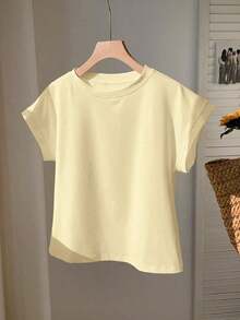 2026 SUMMER TopComfortcana Women's Casual Coffee Brown Round Neck Short Sleeve T-Shirt, SummerLoose And Comfortableshirt - 黃色 - 查看 3