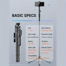 多功能手持自拍杆带三脚架，适用于直播和摄影，兼容所有相机和智能手机 - 黑色 - 查看 4