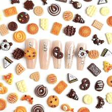 50Pcs Biscuit Nail Charms Donut Heart Star Chocolate Nail Art Charms Simulation Cute Mini Food Resin Nail Rhinestones For Acrylic Nails FSandsswich Ice Cream Nail Gem Jewelry For Manicure DIY,Blue - Blue - 查看 3