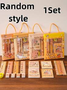 1/6pcs Capibala Stationery Gift Set, Includes Ruler, 2 Pens, Pencil Sharpener, Eraser, Small Notebook, Delicate Stationery Gift Box, Doodle Set, Art Set, And Writing Set