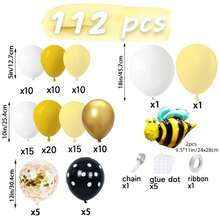 112 Pieces / 1 Set Animal Style Balloon Arch Set, 18-Inch, 10-Inch, 5-Inch Yellow And White Latex Balloons, Balloons With Sequins, And 11-Inch Bee Aluminum Film Balloons. Suitable For Birthdays, Weddings, Theme Parties, Spring Parties, Baby Gift-Giving Events, Gender Reveal Parties. - Multicolor - View 5