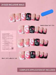 24pcs Short Square Leopard Print Pink & White French Embossed Nail Stickers, Decorated With Heart, Star And Friday Patterns, Cute Girl Style, Perfect Fit For Nails, Set Includes 1pc Jelly Gel And 1pc Nail File, Suitable For Women And Girls For Daily Wear And Various Party Occasions - Nhiều màu 7 - Xem 12