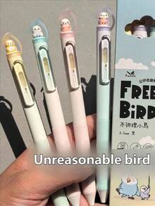 一盒4支装创意猫咪造型0.5mm速干中性笔，速干黑色墨水，轻巧塑料笔身，办公用品黑色中性笔，可爱猫咪珠光闪粉按压式中性笔，书写流畅，适用于办公、日记、猫咪爱好者礼物、创意文具、创意设计办公人员专属 - 彩色 - 查看 15