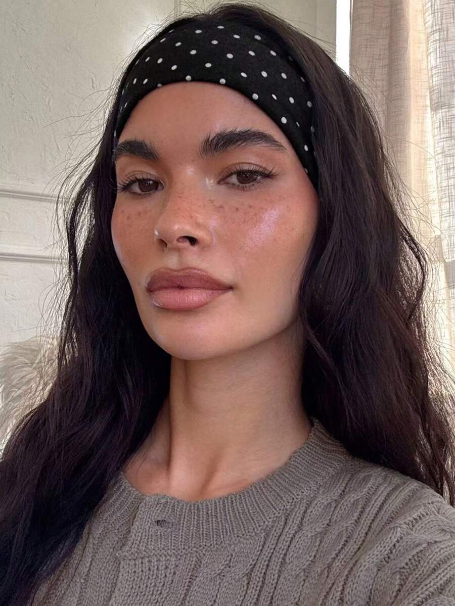 1条经典黑白波点发带，多功能头巾，适合女性，波西米亚风，瑜伽、运动、跑步、健身等场合，吸汗透气，弹性柔软，女士发饰发带 - 黑與白 - 查看 1