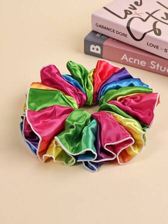 1pc Elegant Bohemian Multi-Color Extra Large Silk Hair Scrunchie, Big Stretchy Satin Women's Oversized Hair Scrunchie, Fluffy Giant Hair Scrunchie, Prevents Frizz And Breakage, Suitable For Daily And Vacation
