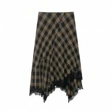 DEEKA Spring/Summer New Women's Fashion European & American Style Versatile Minimalist Plaid Lace Dress - Army Green - View 8