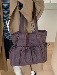 Túi xách đeo vai một ngăn, dây rút, kiểu Nhật Bản mới, chất liệu vải mềm mại, dung tích lớn, phong cách retro, đa năng, thích hợp cho học sinh, đi làm, mua sắm hàng ngày và du lịch. - Nhiều màu - Xem 6