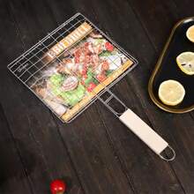 2/1件装不锈钢折叠烧烤篮，户外烹饪工具及配件，烧烤工具，烤架，烤盘，厨房工具，可拆卸便携式鱼菜架，户外烧烤配件 | 可拆卸手柄 | 不锈钢篮，户外烧烤配件，大容量便携式烧烤篮 - 耐用金属和木材设计，适用于烤鱼、鸡翅等