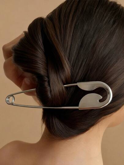 1个夸张个性发夹，简约设计银合金发饰，适合女孩/女士日常、派对、节日佩戴，可作为礼物送给朋友，也适合各种场合。