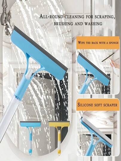 6-In-1 Window Cleaning Squeegee, 2025 New Shower Door Glass Scraper, Multi-Function Spray Window Cleaning Tool, 3-In-1 Spray Function, Suitable For Glass Doors & Windows, Mirrors, Squeegee And Brush. Multi-Functional Window Cleaning Tool