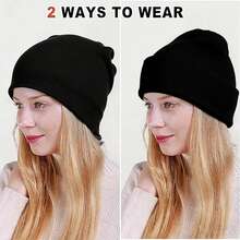 Stratocaster Guitar  Beanie Winter Double Layer Warm Knit Cuffed Hat Stylish Slouchy Skull Cap For Cold Weather Men Women - 黑色 - 查看 6