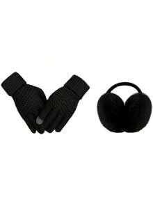Two Pieces Winter Ear Muffs And Gloves Set, Foldable Women's Ear Muffs With Plush Faux Fur Headband, Suitable For Winter Use - Gloves + Earmuffs - View 12