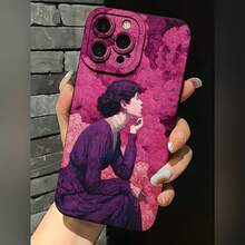 2026 nueva funda de teléfono esmerilada, funda de teléfono con impresión de arte de mujer morada para  17 15 Pro Max  17 14 Pro  17 13  Galaxy S23 S22 S21 protector de teléfono funda de pareja regalo para novio novia regalo de vacaciones - Negro - Ver 2
