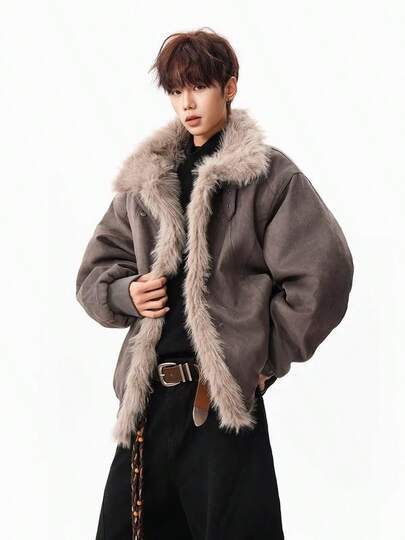 American Style High Street Mountain Carved Cotton Jacket For Men, Winter Thick Hooded Fur Collar Jacket, High-End And Cool Jacket, Cotton Jacket