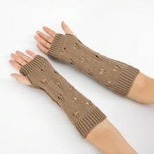 Mrotrida Women's Punk Fingerless Glove Cosplay Ripped Gloves For Halloween Costume Party 1Pair,HeartKhaki - 心卡其色 - 查看 4