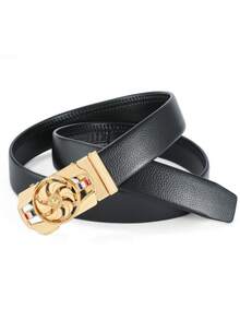 1pc New Fashionable "Time To Prosper" Men's Belt, Stylish Middle-Aged And Young Casual Jeans Belt - Black - View 4