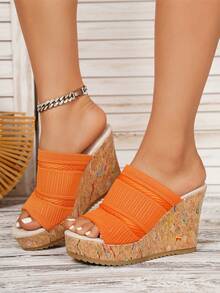 新款厚底坡跟女凉鞋拖鞋户外凉拖 - 橘色 - 查看 3