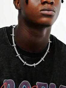 Cadena de tenista con picos y diamantes de imitación para hombres, cadena fresca de rapero, collar de gargantilla con diseño de pantera, pata y estilo anime/hippie, joyería de cosplay de Halloween y rey de Wakanda - Forma de espiga - Ver 1