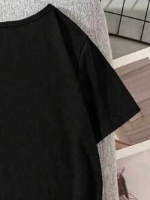 Set de 2 piezas de camiseta de manga corta con estampado de eslogan de oso y pantalones cortos para niño pequeño - Negro - Ver 6